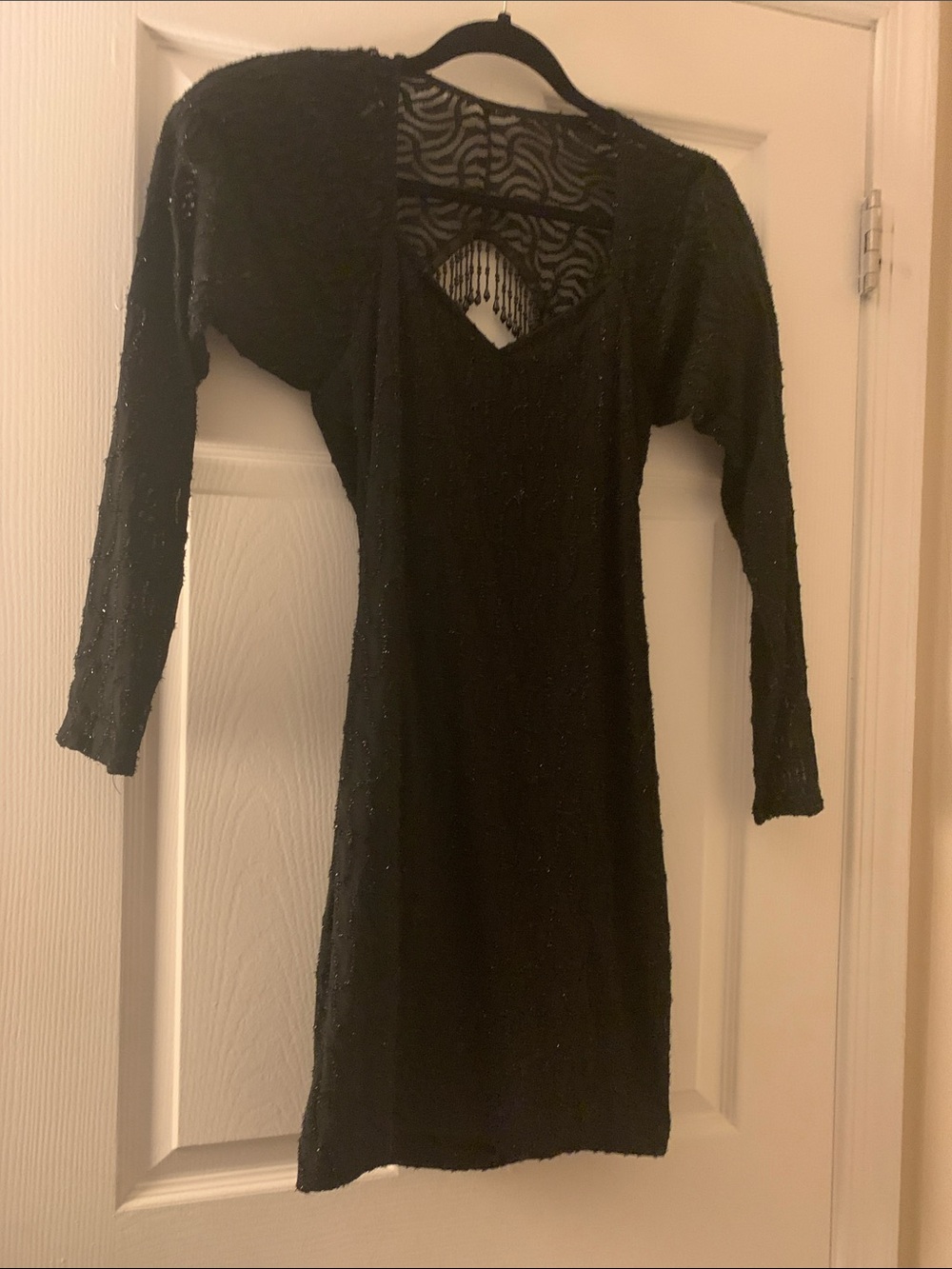 Black Long-Sleeve Beaded Evening Dress